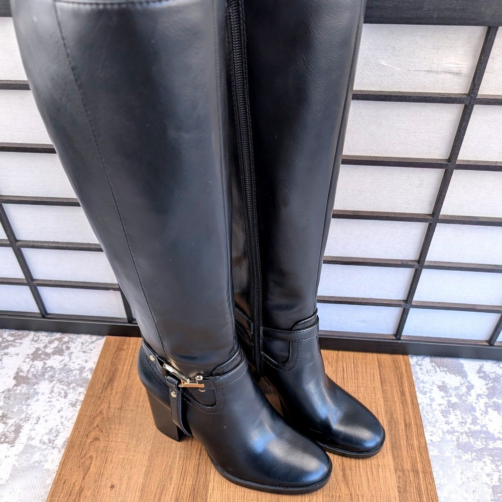 Unisa UNLAZZ-R Black Knee High Block‎ Heel Boots Buckle Detail Womens 6.5M